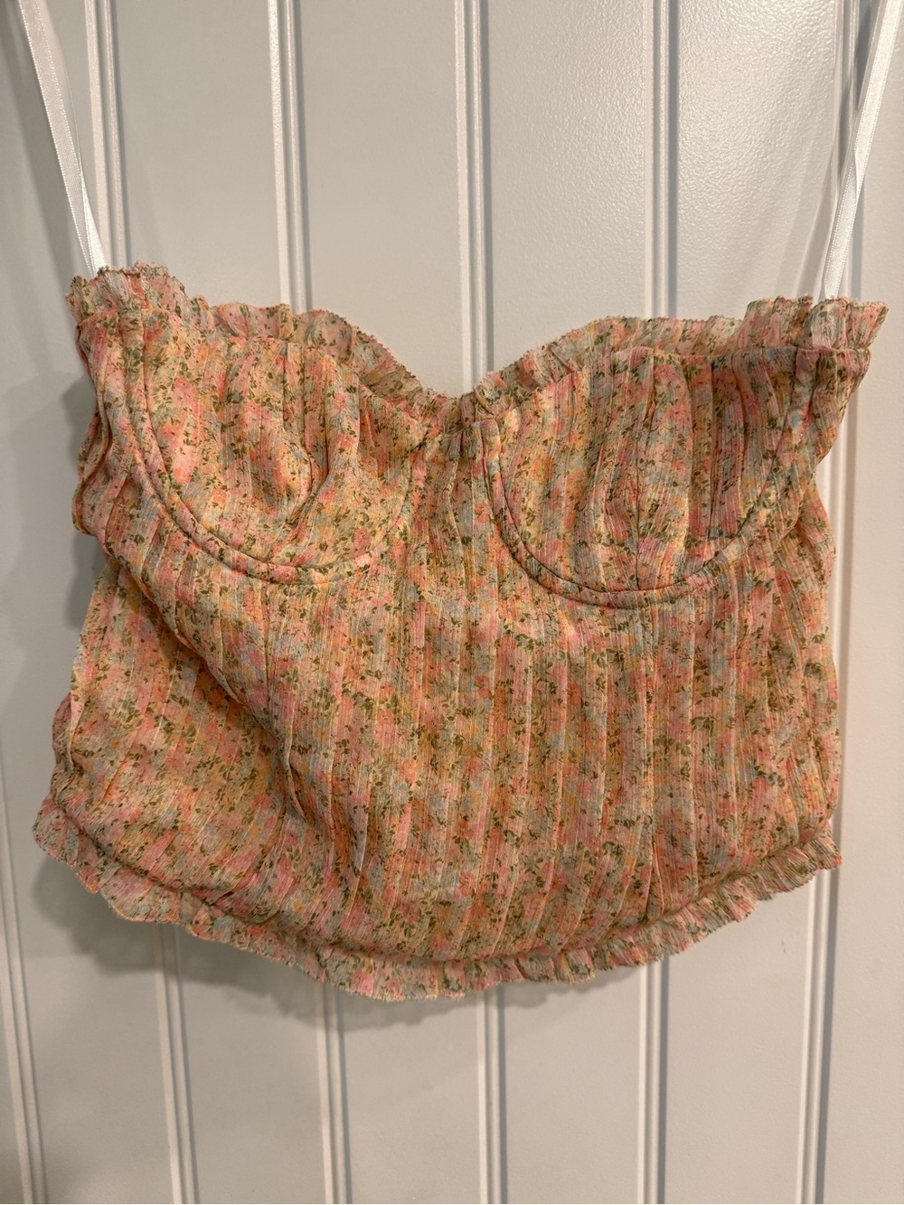 MAJORELLE Peach Floral Ruffle Bustier Cami Top